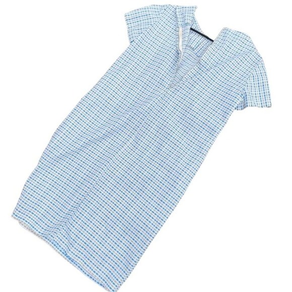 Vintage 60s Shift Dress Short Sleeves Handmade Back Zip White Squares Sz Large - Picture 2 of 12